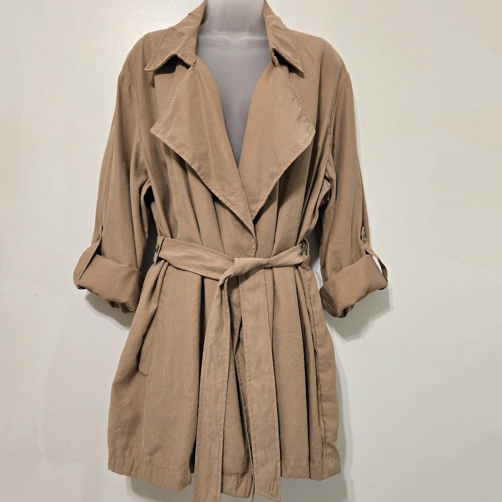 MANGO Lightweight Drapey Trench Coat, US Small, Tan/Dark Beige